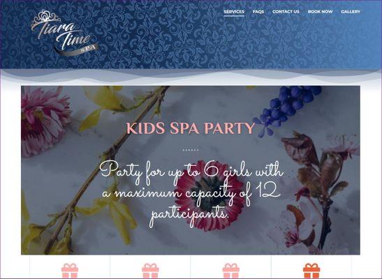 Tiara Time Spa, website for mobile birthday parties .  https://tiaratimespa.com