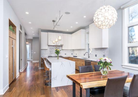 Contemporary Kitchen in Matte White and Reclaimed Wood