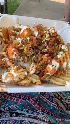 our customer favorite loaded buffalo waffle fries