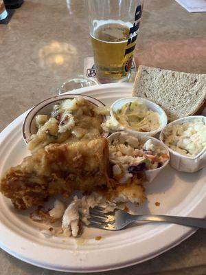 Baked Cod, Cole Slaw, German Potato salad and rye bead!