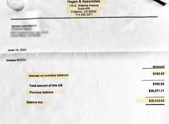 The $38,433.83 (and counting) bill that Hagan & Associates is charging me for ruining mine and my daughters lives is TRULY criminal.