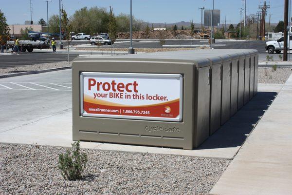 Bicycle lockers at the Montaño Rail Runner Station available to rent