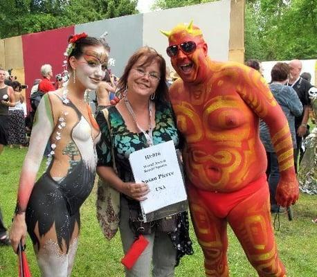 At the World Championship in Austria with Andrew Zimern of Bizarre Foods and my model, Terri Wyble