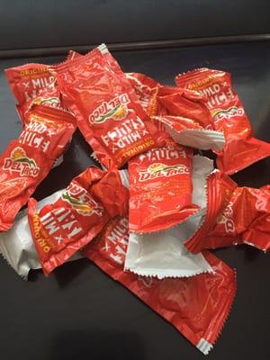 It never fails that we are given way too many sauces.  These all went in the trash!  :(