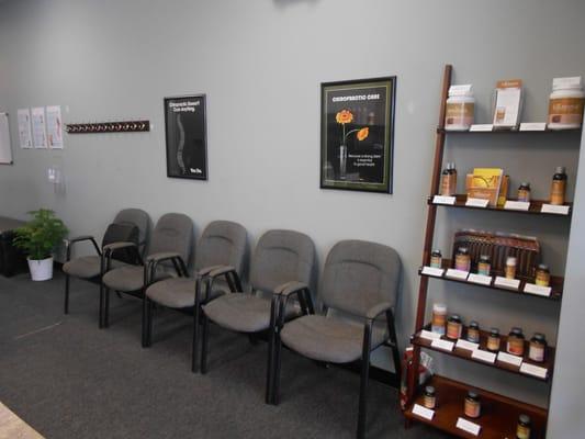 Reception area, and nutritional supplies that we use, for different weight loss programs, diabetes, neuropathy and other issues.