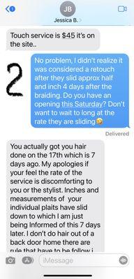 Unprofessional texting responses to a customer they failed. 
 Part 2