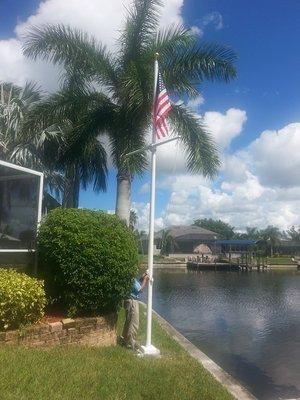 Our Fiberglass Nautical Flagpole. Ideal for living on a Canal or Waterway. Comes with a 20 year Limited Manufacture Warranty.