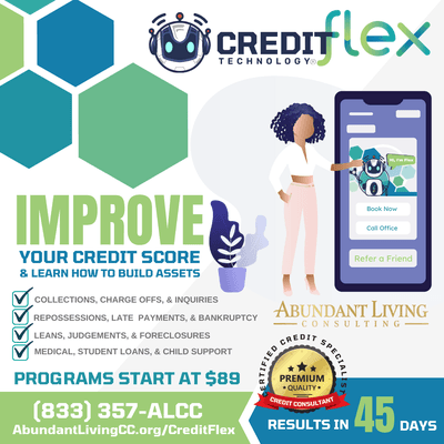 Build your net worth and buy assets by increasing your credit. 

45 Day results programs start at $89.99