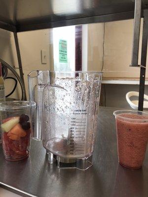 Fruits to the blender and back to a cup. Nothing more added