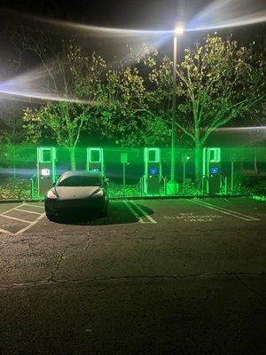 Charging stations at night & early morning are illuminated