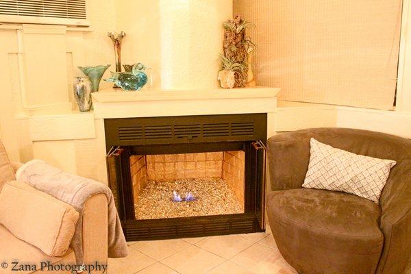 Ethanol Burning Fireplace with Art Glass