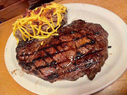 20 oz. Rib Eye with loaded baked potato