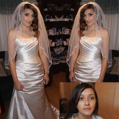 Before and after of the bride