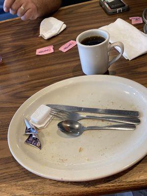 Empty plate. Was eggs, bacon & toast. I was starving!