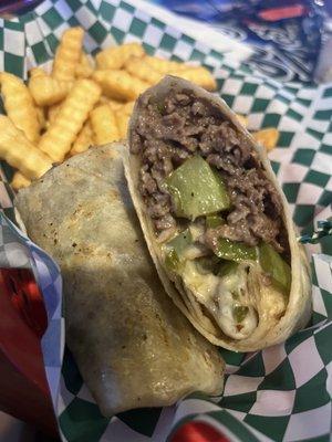 Philly cheesesteak burrito