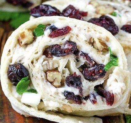 Cranberry pecan chicken salad wrap