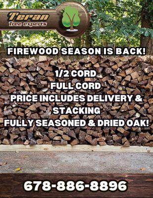 FIREWOOD SEASON IS BACK! We are now accepting orders, deliveries will start the 1st week of October 2023.