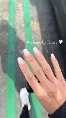 Reshape by Jamee -- if I could've kept long nails for work I would have, but loved how Jamee was able to trim/shape them for me!