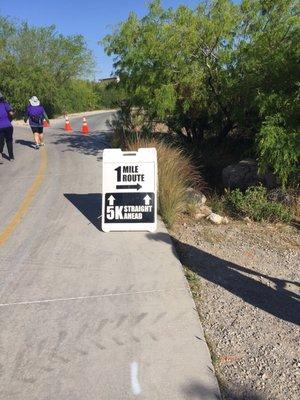 5K stays on the road, 1 mile goes through rocks.