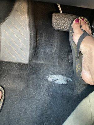 The hole in foot board of drivers seat, dirty unclean vehicles!