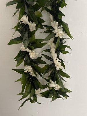 Perfect Ti leaf lei and haku lei for weddings