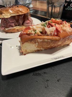 Hot lobster roll and roast beef