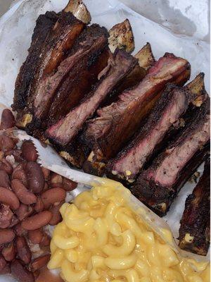 Pork rib dinner with Mac and red beans and rice