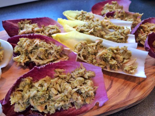 Tuna + Parsley Pesto = Easy Tuna Salad, served on Endives leaves