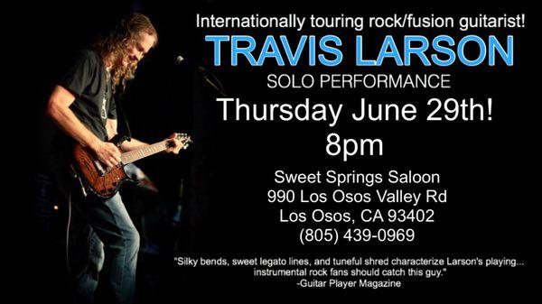 This Thursday, June 29, 2023. Town Gig, Warm Up Show, before his tour.
Sweet Springs Saloon and Live @ The Springs Presents: Travis Larson