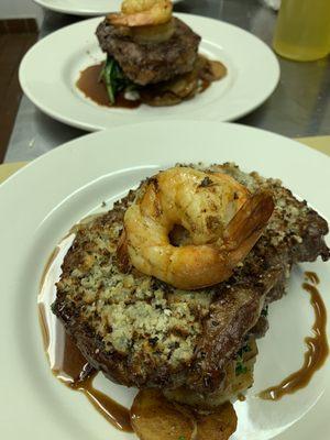 Beautiful steaks with shrimp