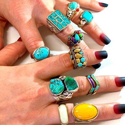 Lots of Silver and Turquoise Rings