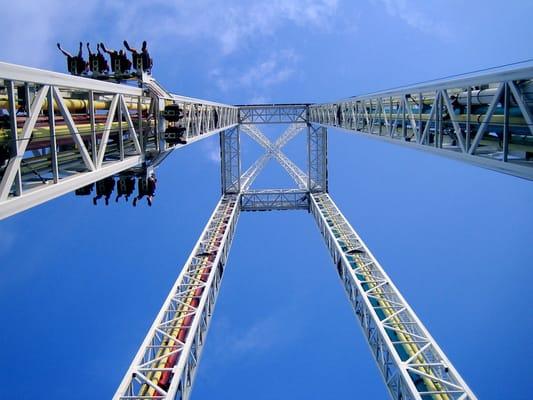 Looking up towards the crowning marquee, with red tower in mid-launch!