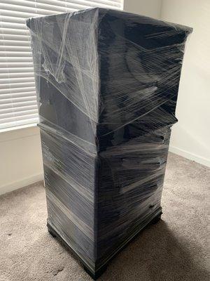 Plastic wrap and blankets are a must when moving large furniture!