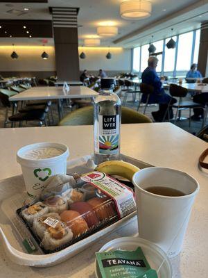 sushi/bento, green Teavana tea, soup, banana, and water. ( not shown-English muffin). Total about $22. HUDSON RIVER VIEW-FREE