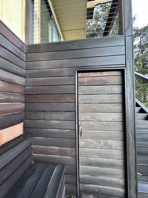 Bathroom inside and wood enclosure