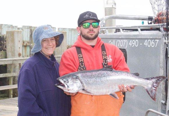 A salmon we caught on Fish On charters. It was so heavy that my wife could not hold the fish for the photo! Thanks Jake and Les.