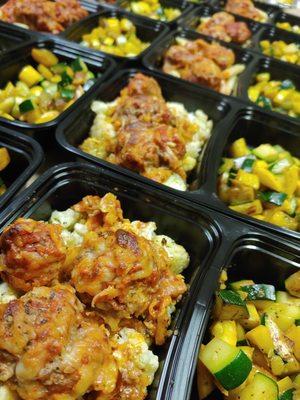 Homemade Meatballs over Pasta or Cauliflower with Zucchini and Squash