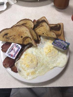 2 eggs, bacon and marble rye toast!