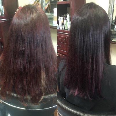 Before&After with Lisha @ Salon L. Keeping it healthy while covering the grey and adding some funky fun color