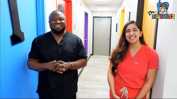 Dr. Whilby and Dr. Pruneda spreading smiles at Dr. Big Smilez! Behind the scenes of our video shoot, capturing the joy and passion we bring.