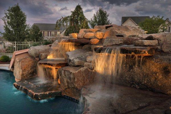 Water Feature with lighting by Western Lehigh Serivces!