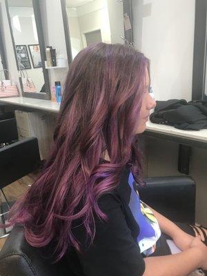 Balayage with purple fashion color