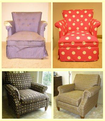 Reupholstered Pieces. 
 Before and After.