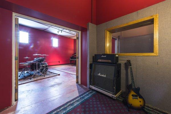 Studio A Isolation Booth and Live Room.