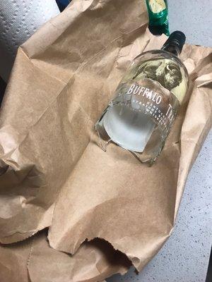 The broken bottle they said they would replace due to the bag being to thin and or cheap.