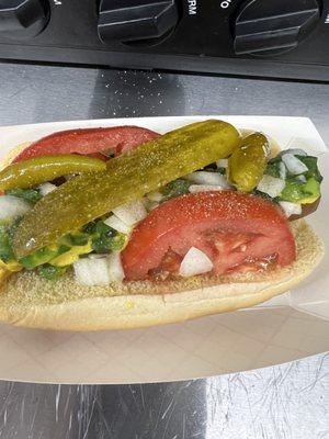 Chicago dog (minus the poppyseed bun)!