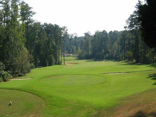 The fairway of one of the pristine holes at Dancing Rabbit Golf Club.