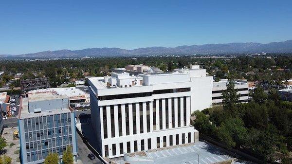 Aerial view of the building