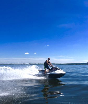 Beautiful glassy water to ride on with Jersey Jet Ski's fleet of Yamaha VX, EX, and FX machines!