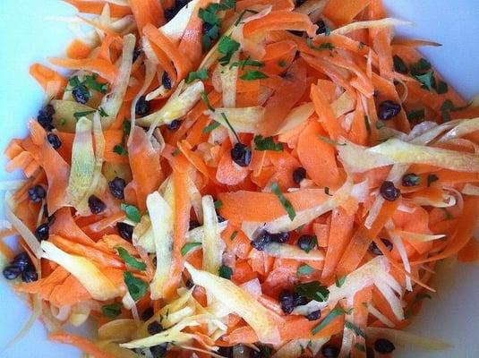 (Shaved) French Carrot Salad with Diakon and Currants